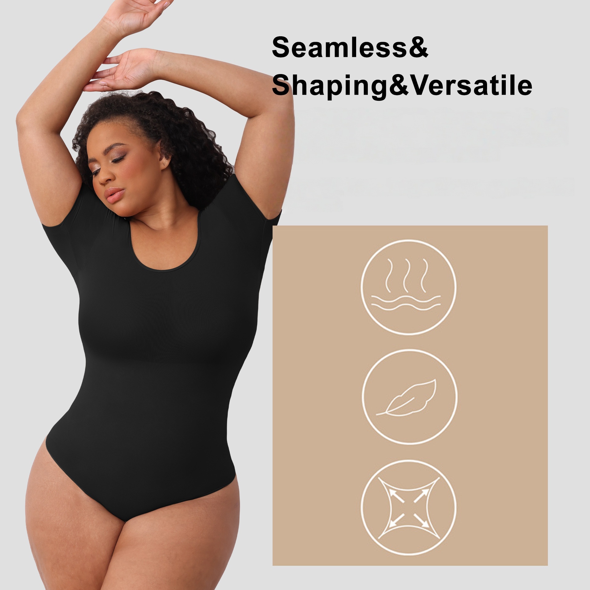 Short Sleeve Shaper Bodysuit - Tummy Control Lingerie Shapewear Thong Underwear